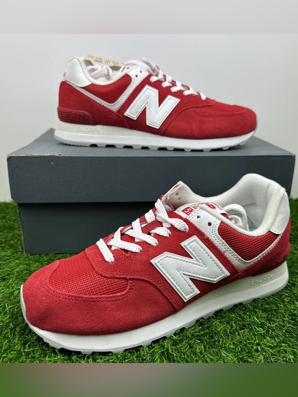 New Balance 574 Men’s Red White Athletic Running Walking Shoes Sneakers Size 8